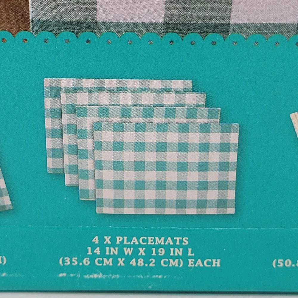 The Pioneer Woman Table Linen Set Teal White Charming Check Tablescape 13pc NEW